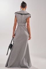 DON'T MESS WITH ME COLLARED MAXI DRESS IN GREY SCUBA