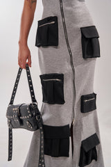 DON'T MESS WITH ME COLLARED MAXI DRESS IN GREY SCUBA
