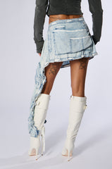 CHAMBRAY DENIM WRAP AROUND MINI SKIRT