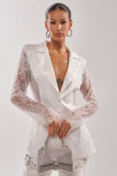 AU CONTRAIRE LACE SATIN BLAZER IN WHITE