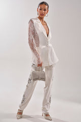 AU CONTRAIRE LACE SATIN BLAZER IN WHITE