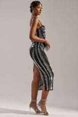 AURA RHINESTONE MESH PRINTED MIDI DRESS