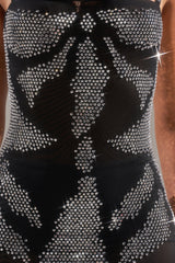 AURA RHINESTONE MESH PRINTED MIDI DRESS