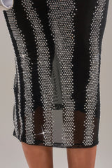 AURA RHINESTONE MESH PRINTED MIDI DRESS
