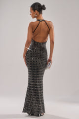 DRESSED UP WITH NOWHERE TO GO RHINESTONE MAXI DRESS