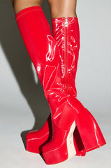 AZALEA WANG AURON RED LIQUID LUXE PLATFORM BOOT