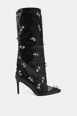 AZALEA WANG COLEMAN STILETTO SILVER HARDWARE BLACK PU BOOT