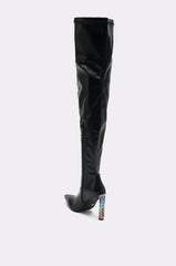 AZALEA WANG COSMIC BLING BLACK BOOT WITH EMBELLISHED HEEL