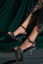 AZALEA WANG CYBELE BLACK EMBELLISHED WEDGE SANDAL
