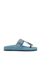 AZALEA WANG DAISY CHAIN DENIM STUDDED FLAT SANDAL