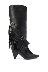 AZALEA WANG DARELLE BLACK FRINGE BOOT