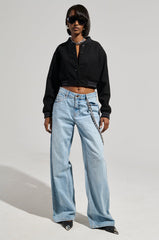 DAVIS EVERYDAY CROPPED VARSITY BOMBER IN BLACK