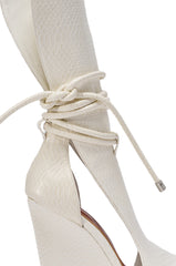 AZALEA WANG DOUMA WHITE WEDGE LACE UP TALL SHAFT SANDAL