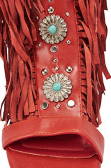 AZALEA WANG DUSTINE RED MULTI GLADIATOR EMBELLISHED SANDAL