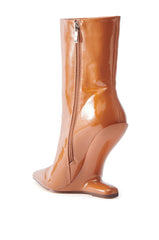 AZALEA WANG GLACIELLE PATENT NUDE WEDGE BOOTIE