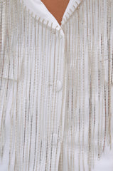DRIPPY RHINESTONE FRINGE BLAZER IN WHITE