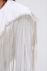 DRIPPY RHINESTONE FRINGE BLAZER IN WHITE