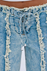 EILEEN DISTRESSED LACE UP WIDE LEG JEAN