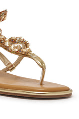 AZALEA WANG LOSKI GOLD METALLIC RHINESTONE EMBELLISHED FLAT STRAP SANDAL