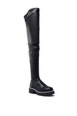 AZALEA WANG NEWRULES RHINESTONE STRETCH PU FLAT BOOT