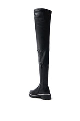AZALEA WANG NEWRULES RHINESTONE STRETCH PU FLAT BOOT