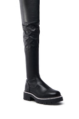 AZALEA WANG NEWRULES RHINESTONE STRETCH PU FLAT BOOT