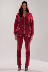 COZY HOLIDAY PEARL SWEATSHIRT IN BURGUNDY