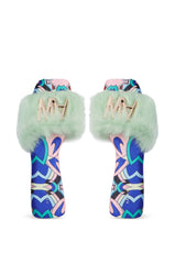 AZALEA WANG RAFAELA GREEN SLIP ON FURRY SANDAL