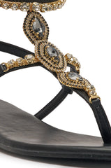 AZALEA WANG RAFEE BLACK RHINESTONE EMBELLISHED FLAT STRAP SANDAL