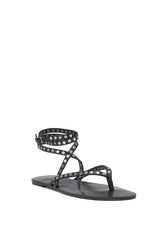 AZALEA WANG RASMUS BLACK SILVER STUD EMBELLISHED FLAT STRAP SANDAL