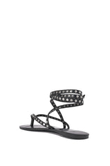AZALEA WANG RASMUS BLACK SILVER STUD EMBELLISHED FLAT STRAP SANDAL