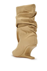 AZALEA WANG SERONA KHAKI INVISIBLE WEDGE BOOTIE