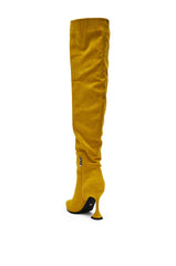 AZALEA WANG STEPHAN YELLOW FAUX SUEDE CHUNKY BOOT