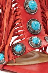 AZALEA WANG SUMAC RED FRINGE WESTERN STILETTO SANDAL