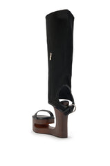 AZALEA WANG SWINDLE BLACK NOVELTY WEDGE SANDAL