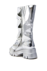 AZALEA WANG SYBEL BUTTON SILVER FLAT BOOTIE