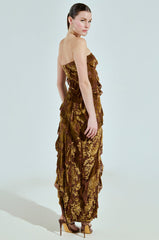 CYRUS VELVET MAXI DRESS IN BROWN