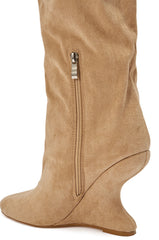 AZALEA WANG VINCE NUDE FAUX SUEDE WEDGE BOOT