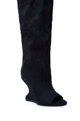 AZALEA WANG VINCENT BLACK FAUX SUEDE OPEN TOE BOOT
