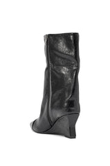 AZALEA WANG VINCI BLACK PU PRINT WEDGE BOOTIE