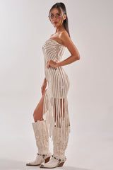 ALL OVER THE PLACE BRAIDED MIDI DRESS IN IVORY