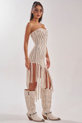 ALL OVER THE PLACE BRAIDED MIDI DRESS IN IVORY