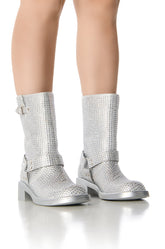 AZALEA WANG CHARITY SILVER RHINESTONE BOOTIE