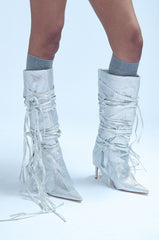 AZALEA WANG CORDIAL SILVER RHINESTONE BOOT