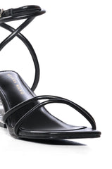AZALEA WANG DORSIA BLACK NOVELTY SILVER CIRCLE HEELED SANDAL