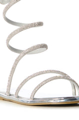 AZALEA WANG DOUBLE DELIGHT SILVER SPARKLE COIL WRAP FLAT SANDAL