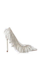 AZALEA WANG DRIPPING DIAMONDS RUFFLE PUMP IN WHITE