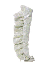 AZALEA WANG FLAUTIST SILVER RUFFLE RHINESTONE BOOT