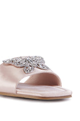 AZALEA WANG MARIANO ROSE GOLD SATIN BUTTERFLY SLIP ON FLAT SANDAL