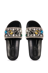 AZALEA WANG POLINA EMBELLISHED SLIDE SANDAL IN BLACK